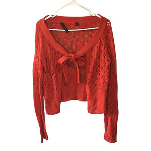 Lafayette 148 NY Women's Tie Front Cropped Crochet Knit Sweater Shrug Red M